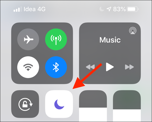 Tap on the Crescent Moon icon from Control Center to enable Do Not Disturb