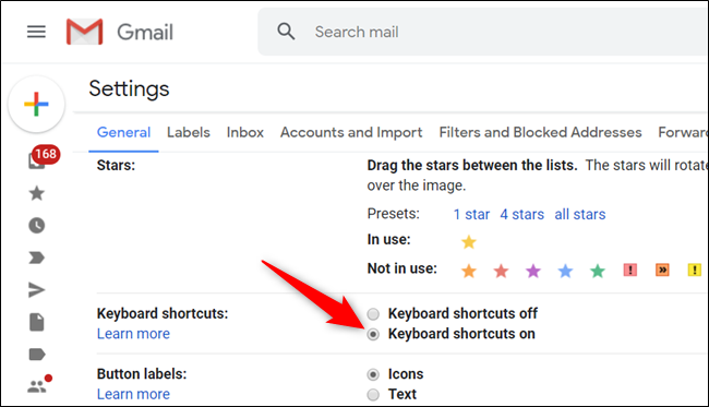 From the General tab, scroll down to Keyboard shirtcuts and click "Keyboard shortcuts on."
