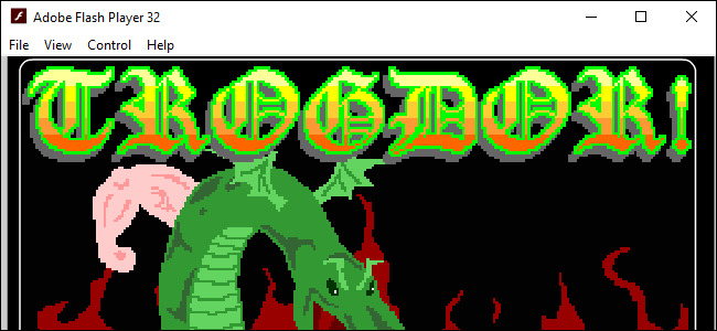 Adobe Flash Player on Windows showing the Trogdor Flash game from Homestar Runner