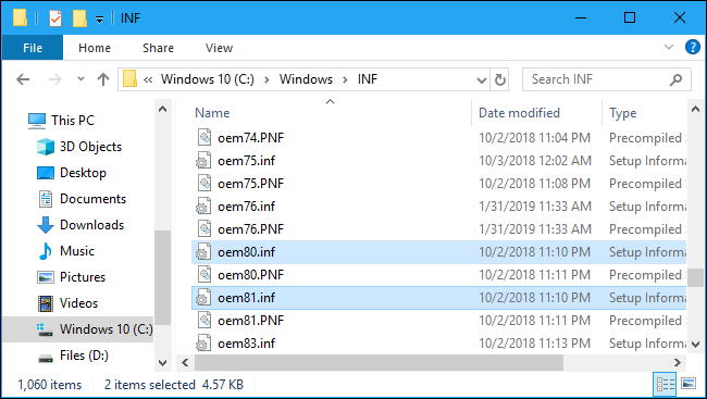 OEM INF files in Windows 10's system folder