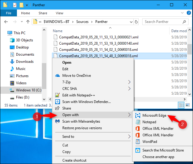 Opening a CompatData XML log file on Windows 10